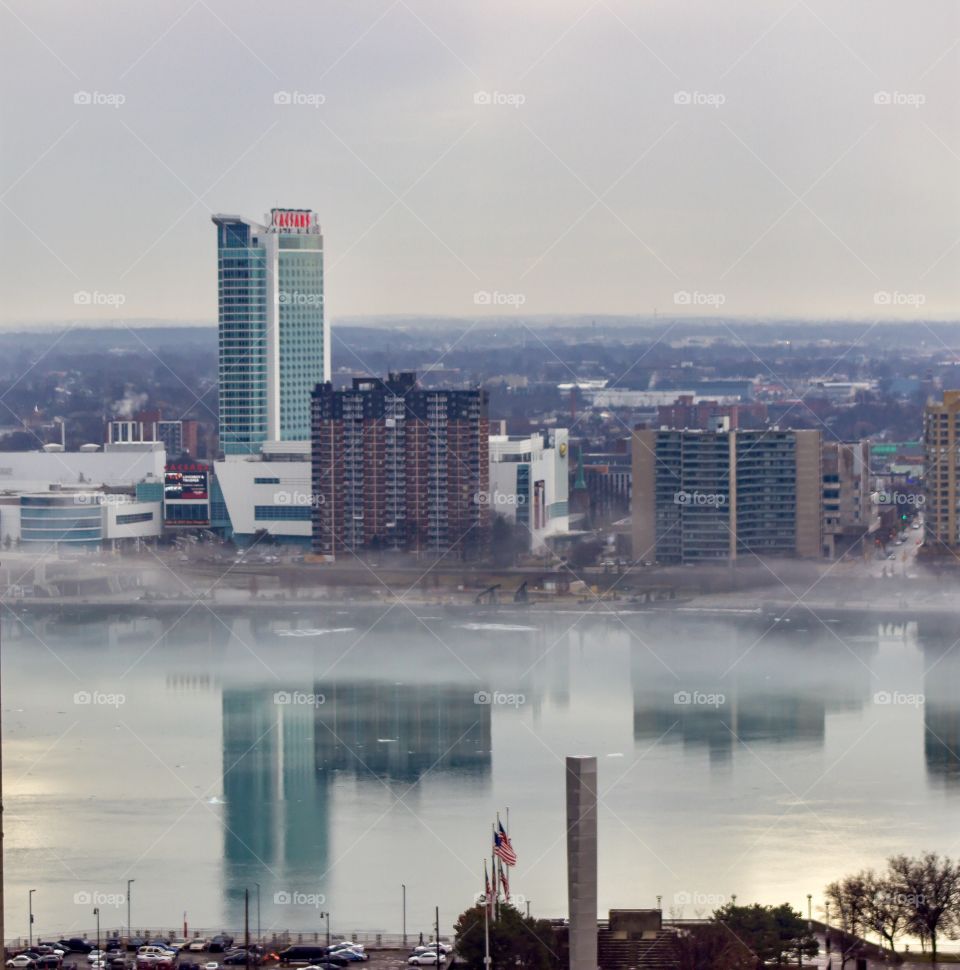 Fog hanging over the Detroit River