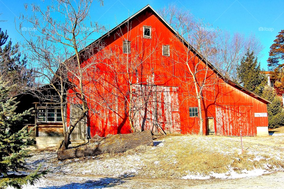 Old red barn. 