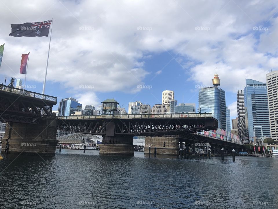 Sydney Darling Harbour - bridge and flag