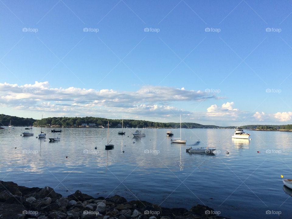 Linekin Bay, Maine. Taken from Sprucewold Beach in Boothbay Harbor, Maine. Looking across Linekin Bay towards East Boothbay.