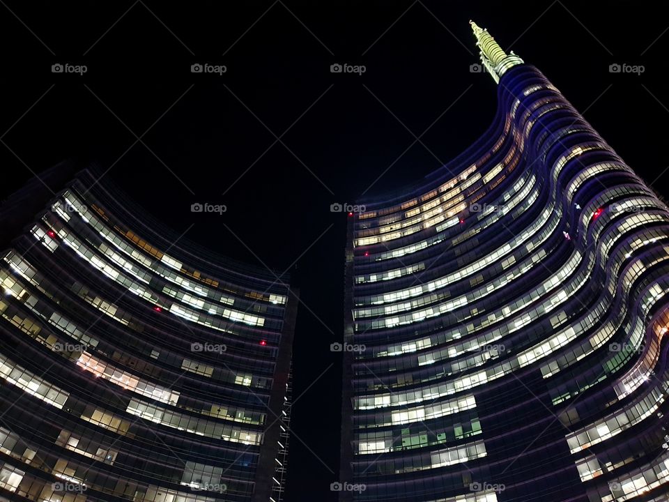 Architecture Art Nouveau, Milano City at Night