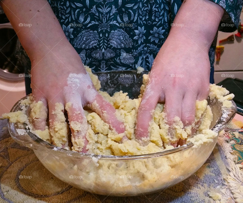 Mixing dough to bake a cake