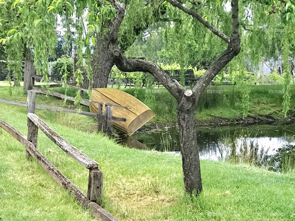The farm lake with a row boat