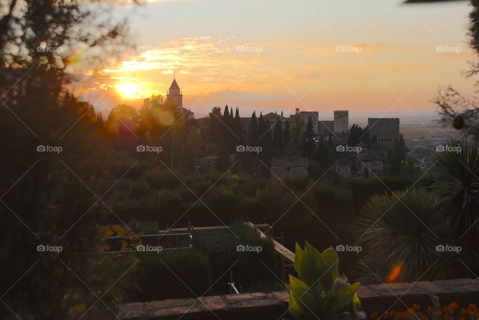 Alhambra at sunset. 