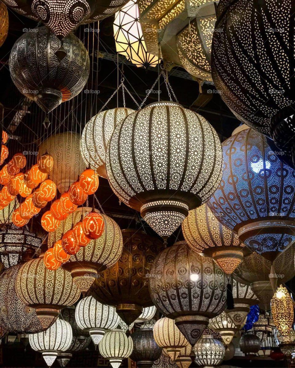 Traditional Moroccan lamps bazaar