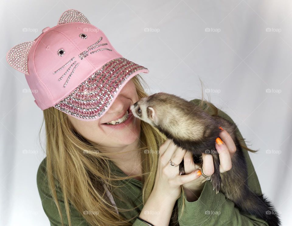 Kitty-Woman with her ferret