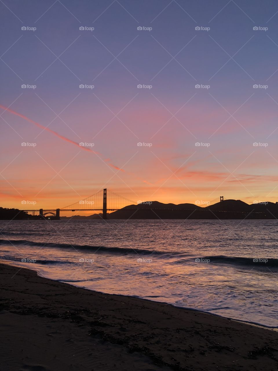 Sunset in San Francisco at the Golden Gate Bridge