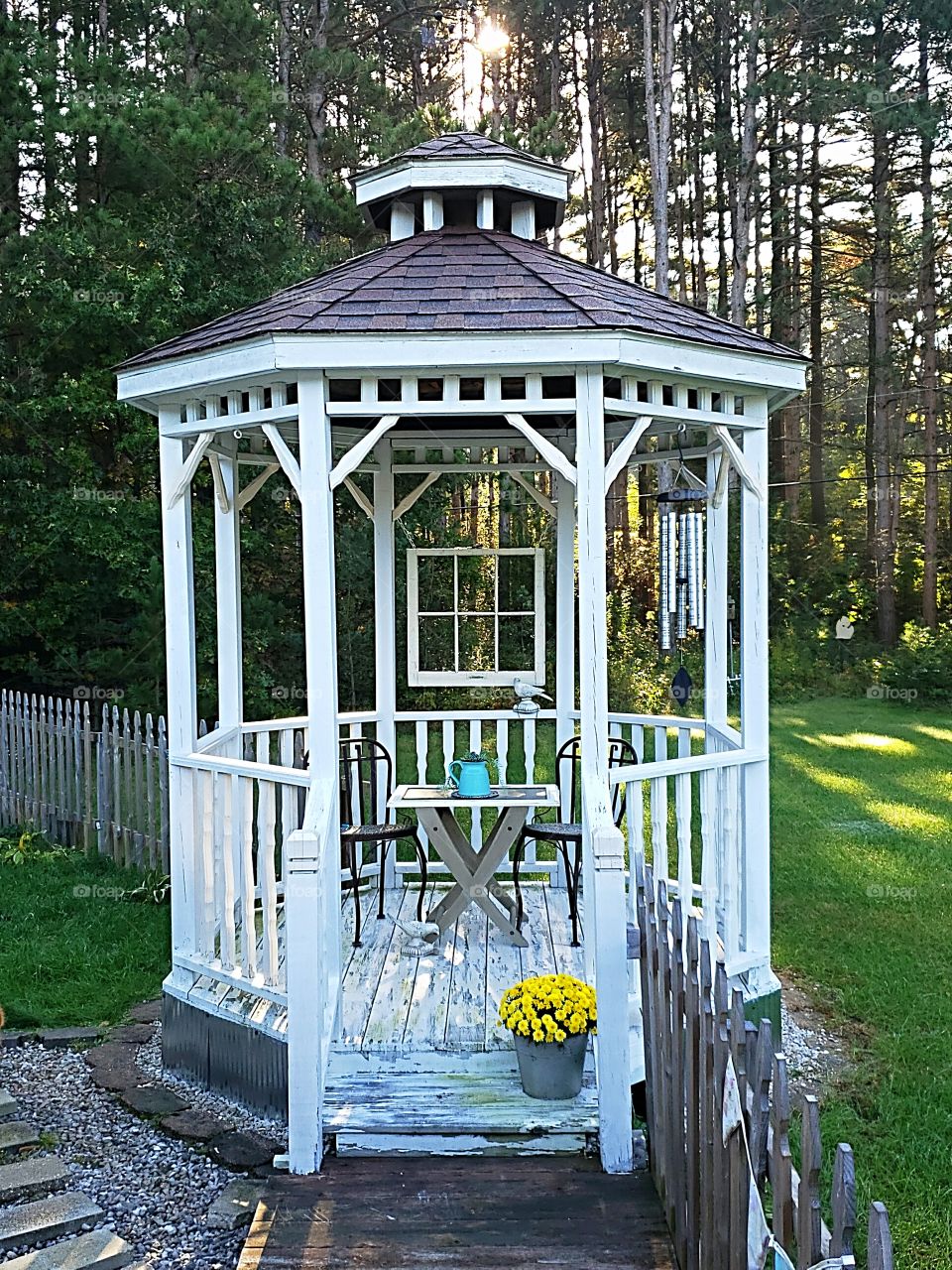 garden gazebo in the morning sunlight
