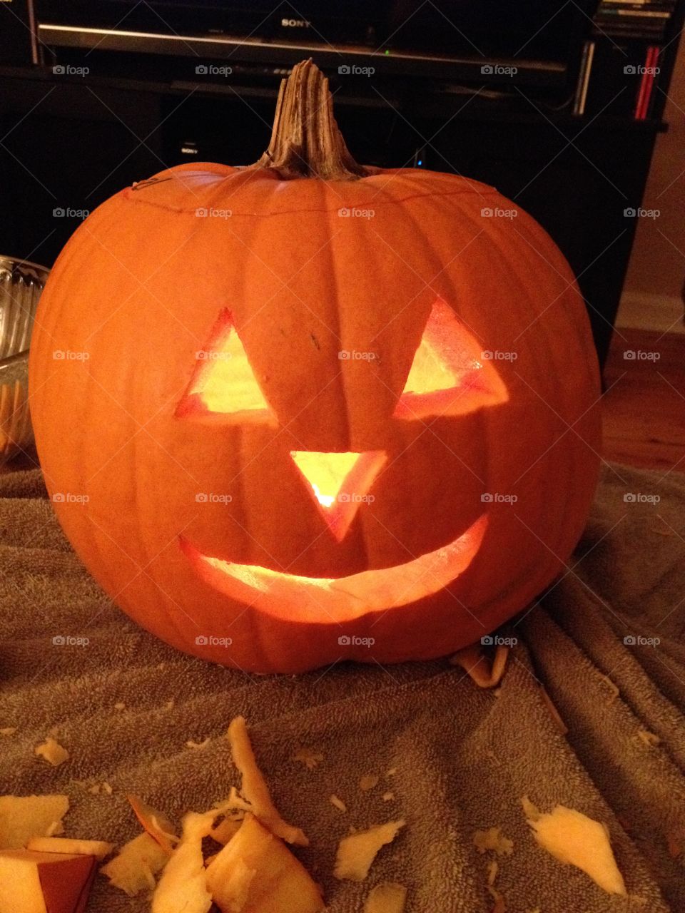 Carved pumpkin in October
