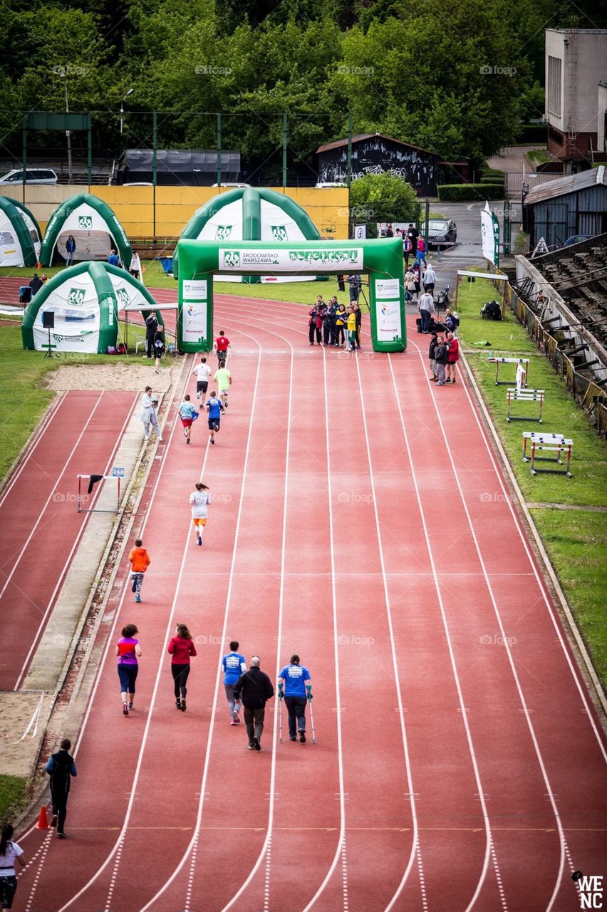Runners on track by the finish line