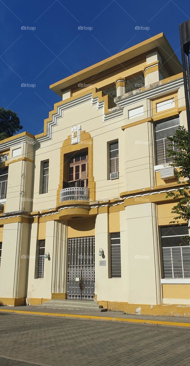 yellow facade of the Civil Hospital of Maracay Edo Aragua.  Venezuela