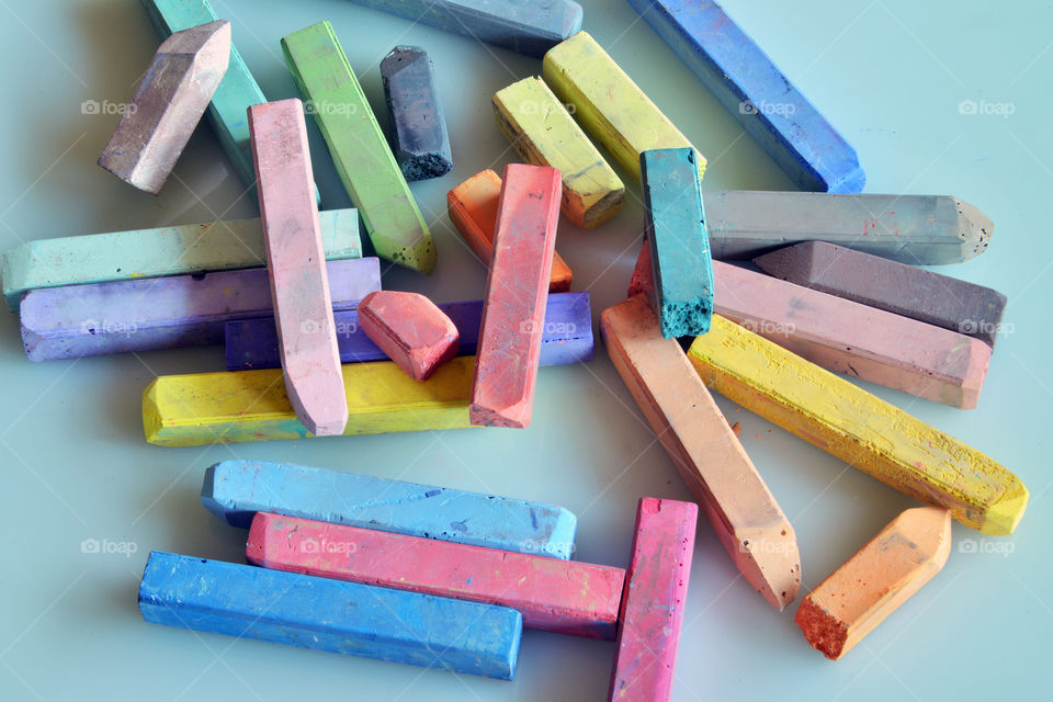 High angle view of colorful chalks