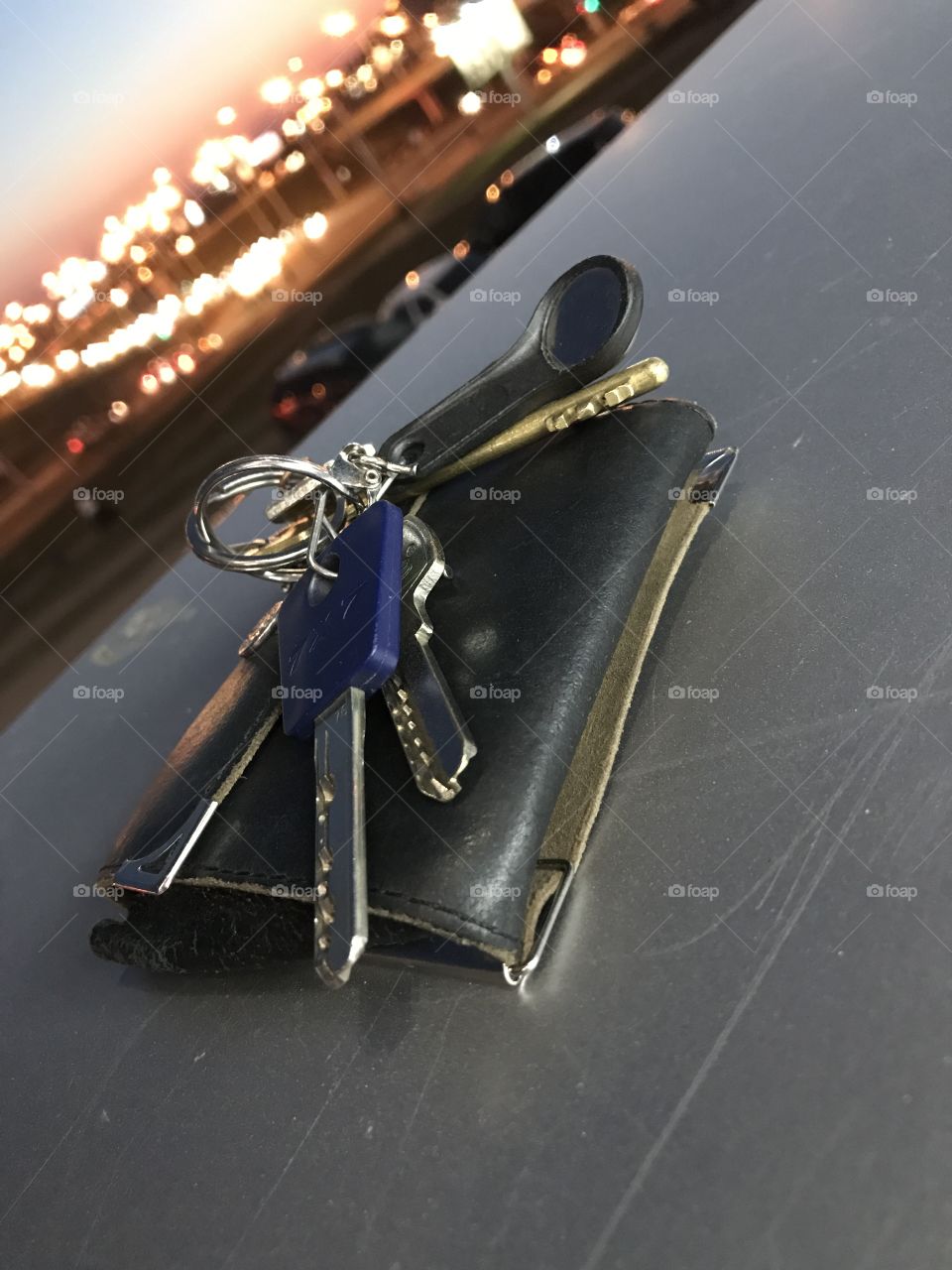 Wallet and key in the focus 