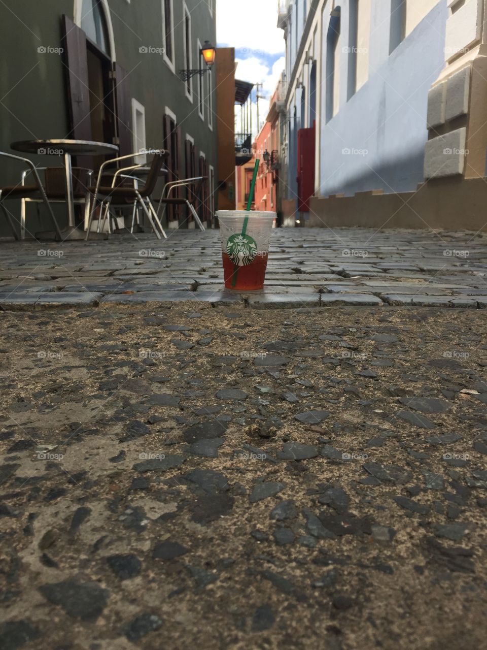Starbucks lover. In old San Juan, Puerto Rico