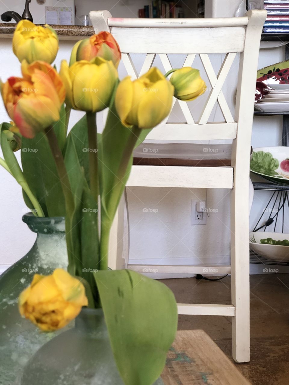 Foap Mission My Favorite Spot in My Home! Yellow Peonie Tulips in Front of a Chair