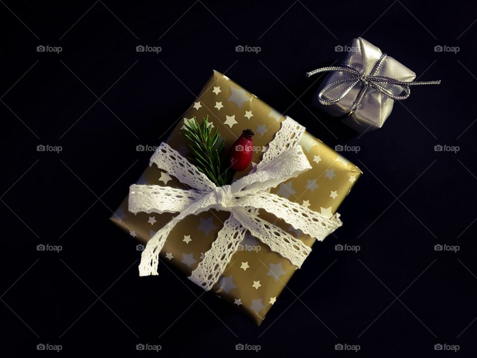 Christmas gift against black background