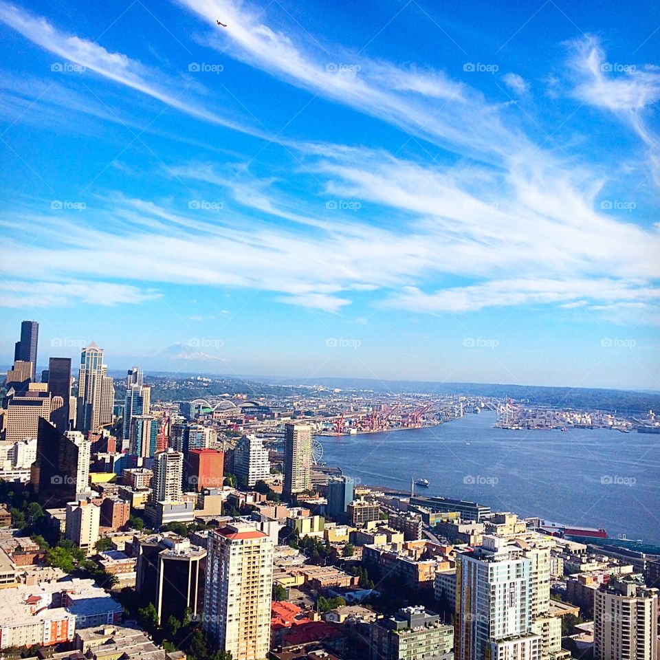 Seattle skyline . Taken from the top of the space needle.
