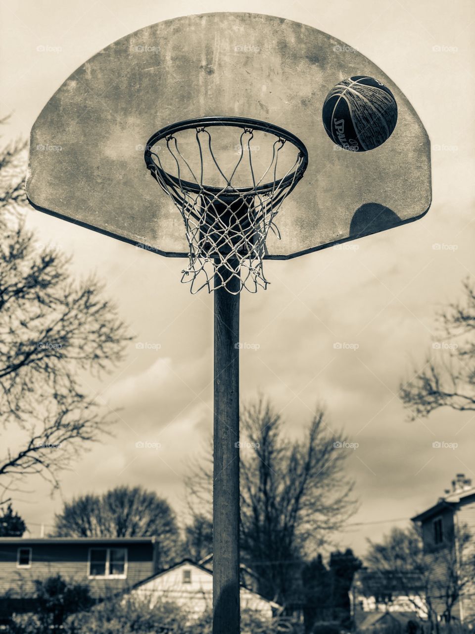 Basketball Shot Into A Basketball Hoop, Basketball Game, Sports Photography, Shoot Around Photo, Monochromatic Photo