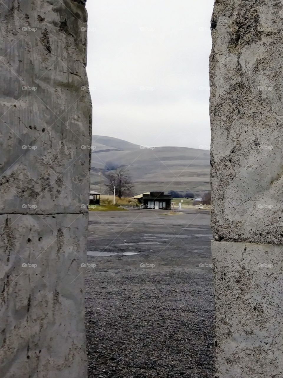 old fruit stand through the pillars