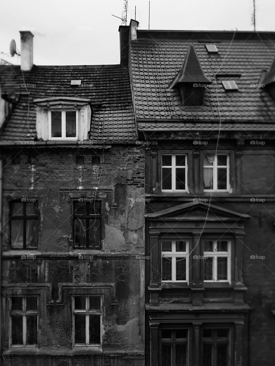 Old buildings in black and white