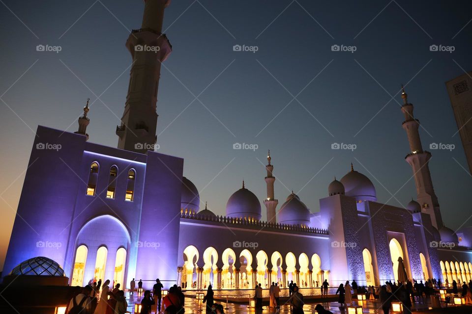 White mosque by night 