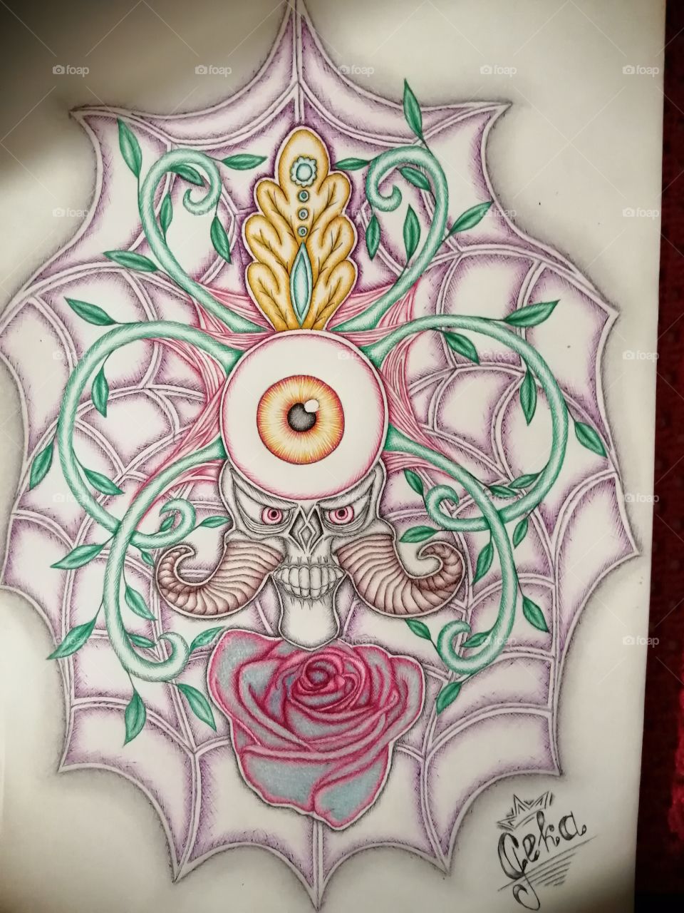 Drawing, idea for a tattoo, tattoo, skull, beautiful drawing