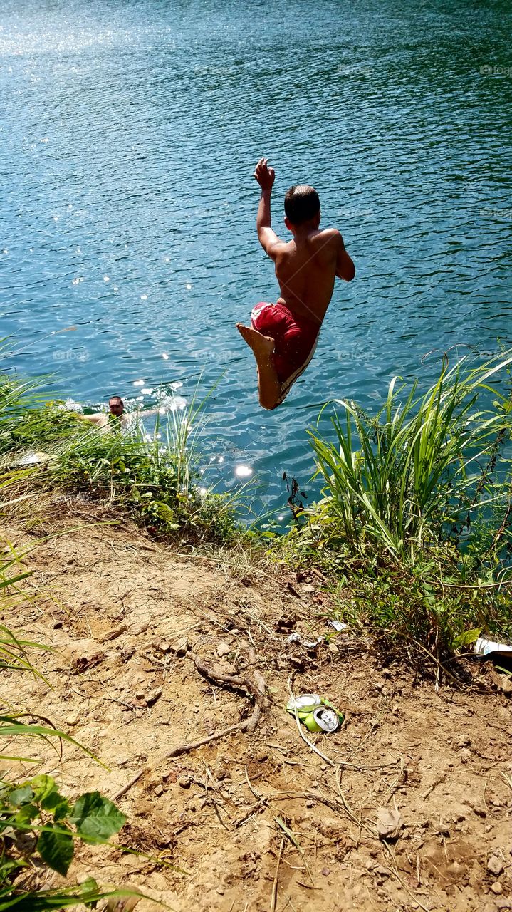 jumping into lake