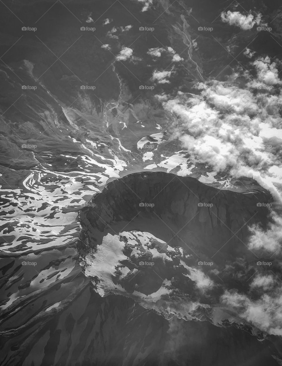 Thirty thousand feet above Mount St. Helens, a volcano in the state of Washington in the United States which erupted last in 1980