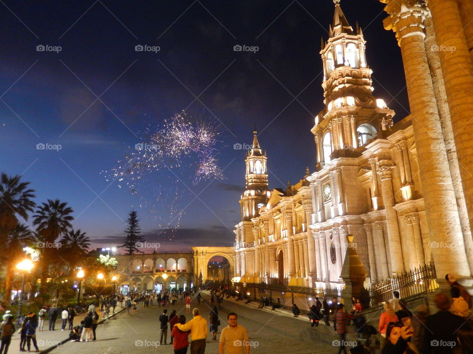 fireworks in the night cathedral