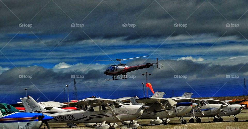 Helicopter take off from an airport