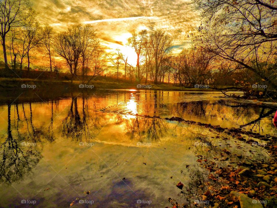 Beautiful sunset on the river. 