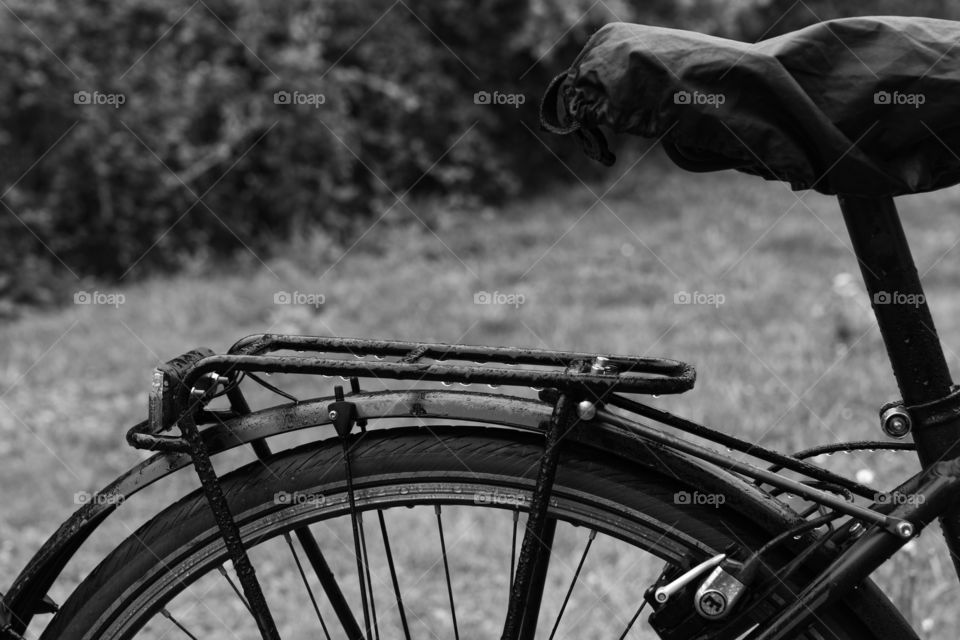 part of a bicycle black and white