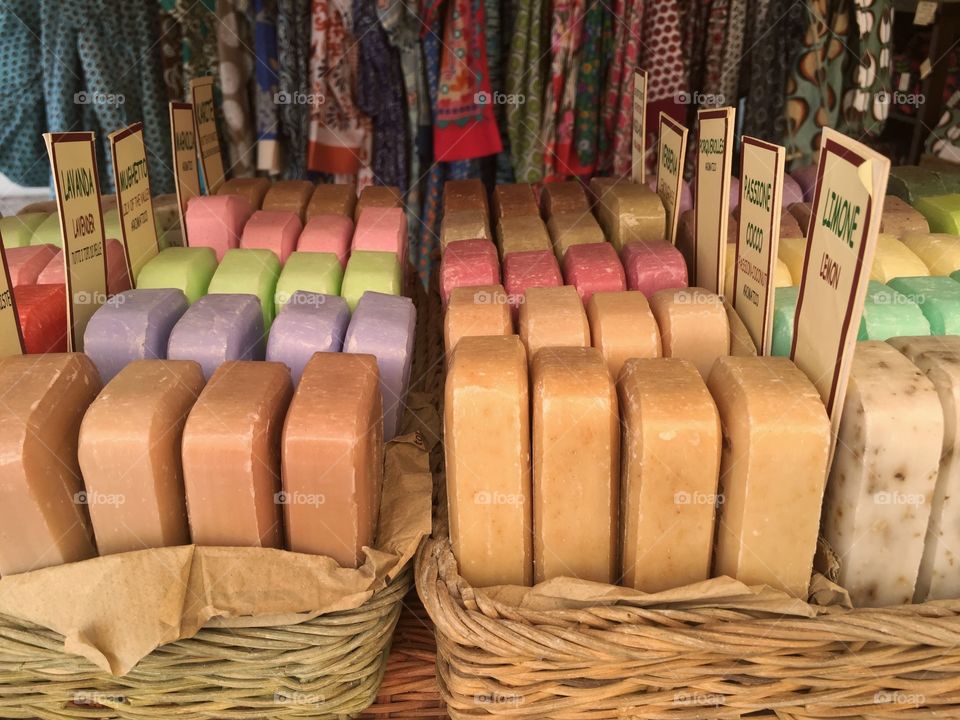 Pieces of soap on a Market in Italy