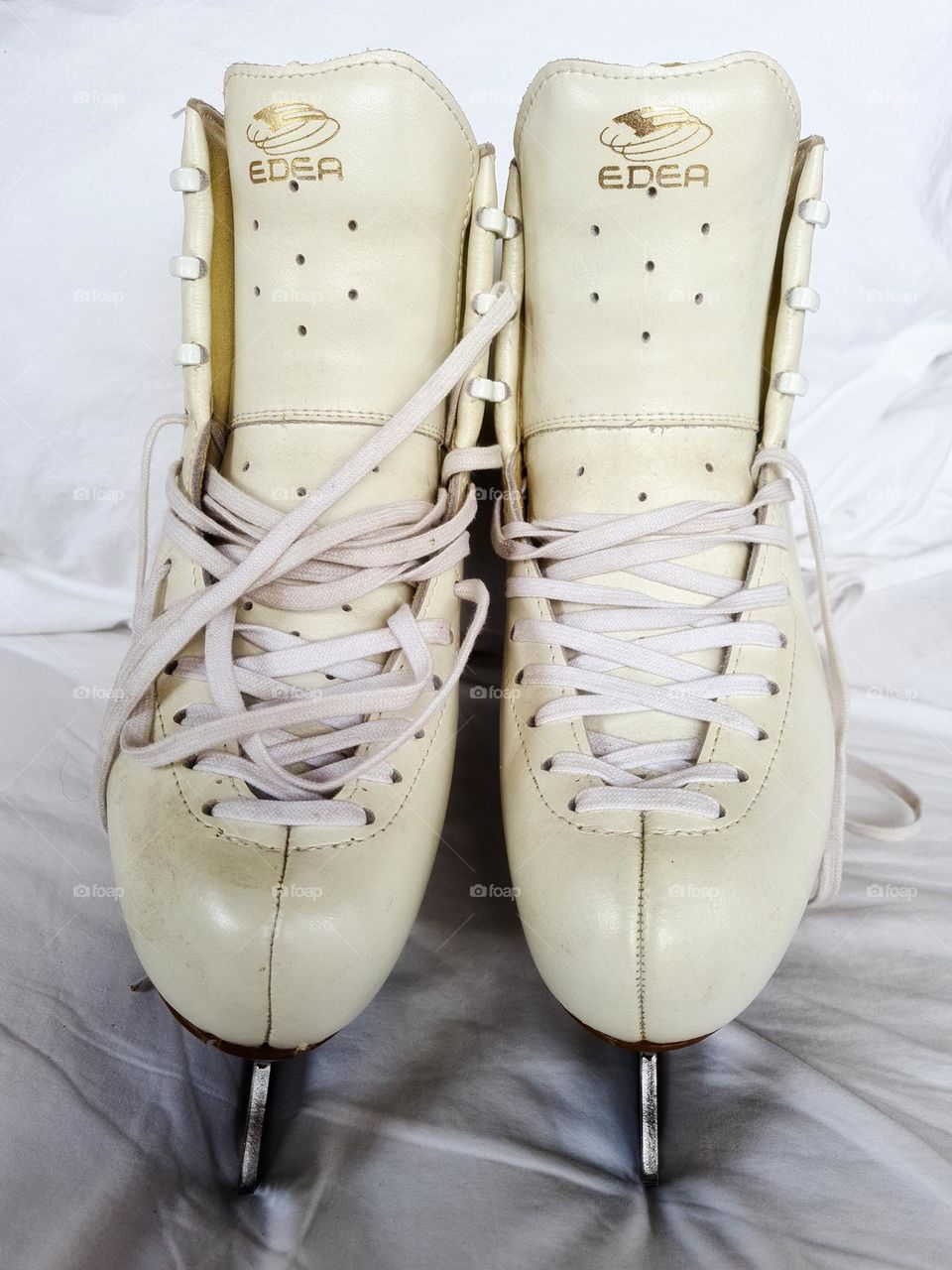 well used professional white ladies figure skates