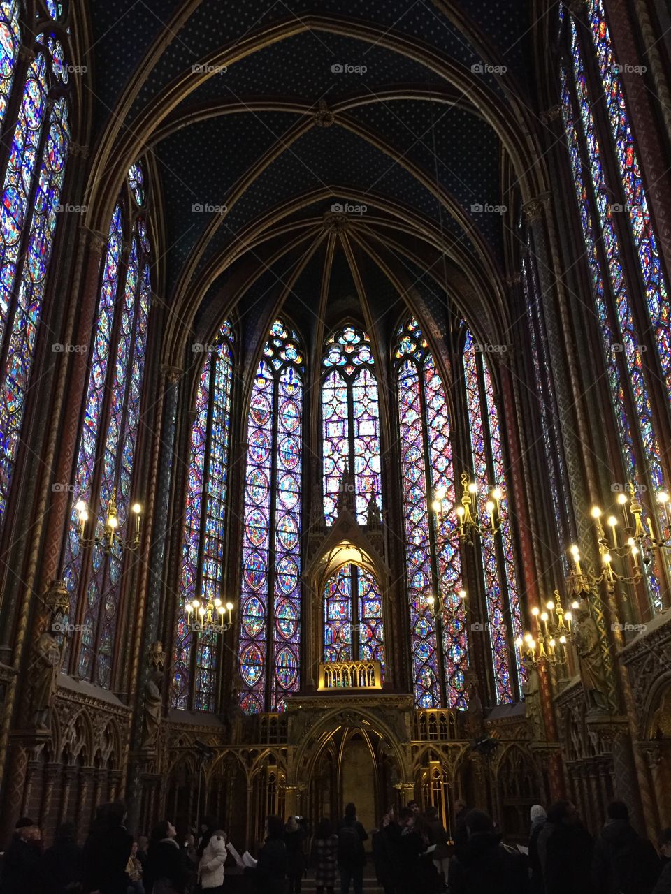 Beautiful stain glass windows of Sainte-Chapelle in Paris. 
