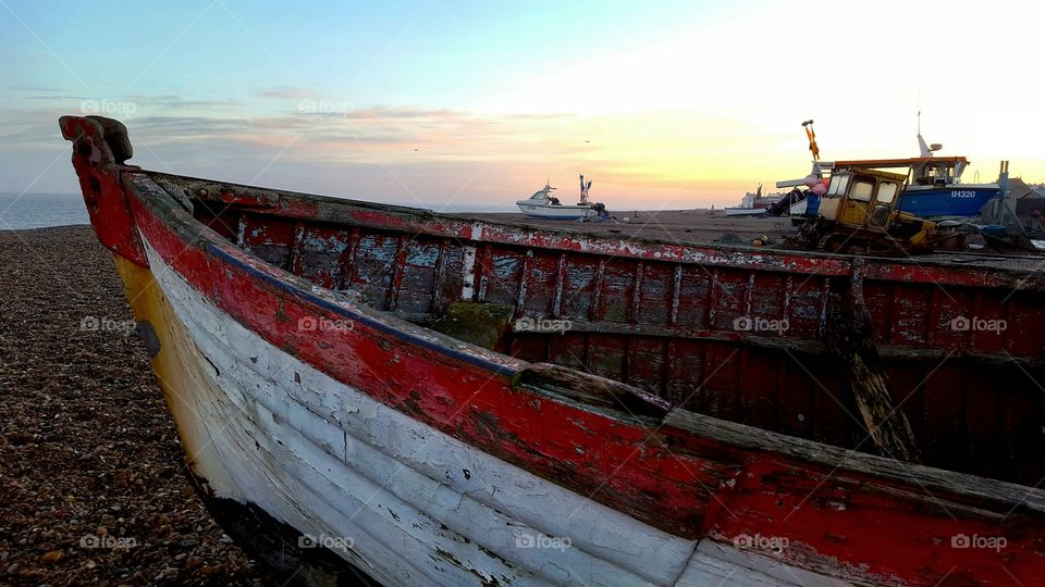 Beach and Boats at Sunset