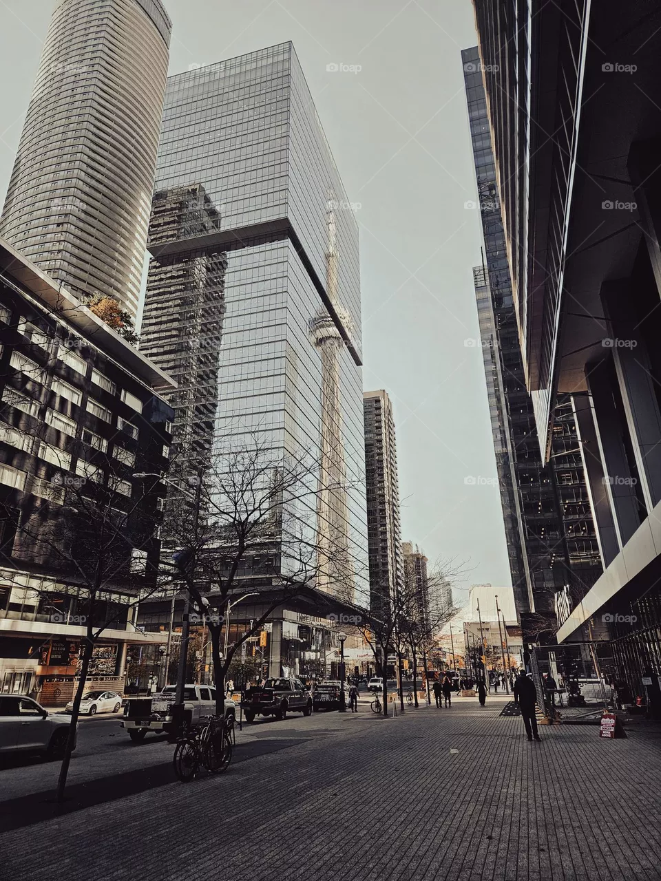 walking around Toronto and admiring the sky scrapers and the reflection on the CN tower.
