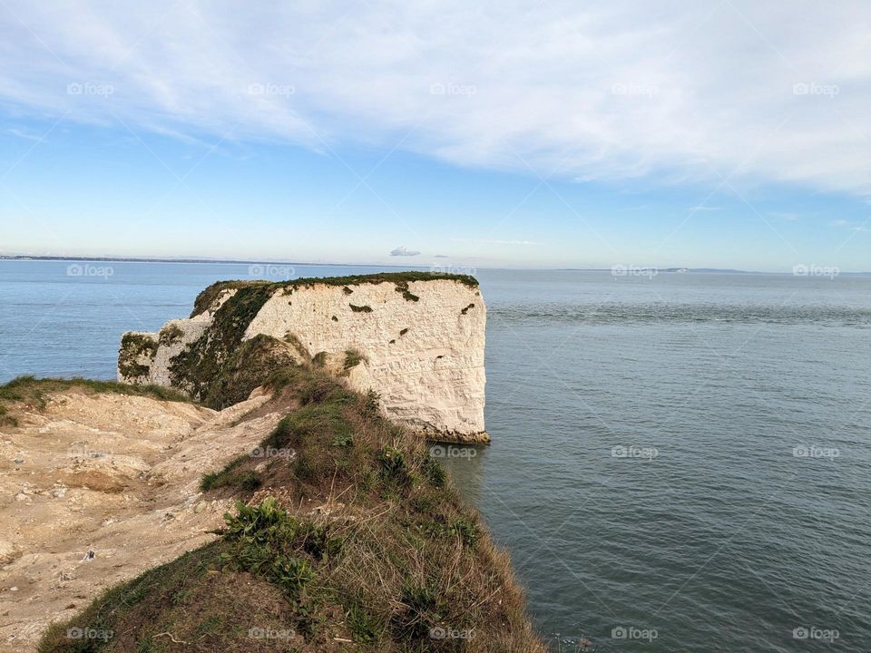 Old Harry's Rocks. Beautiful chalk white cliffs on the Jurassic Coast. A calm, Autumn day.