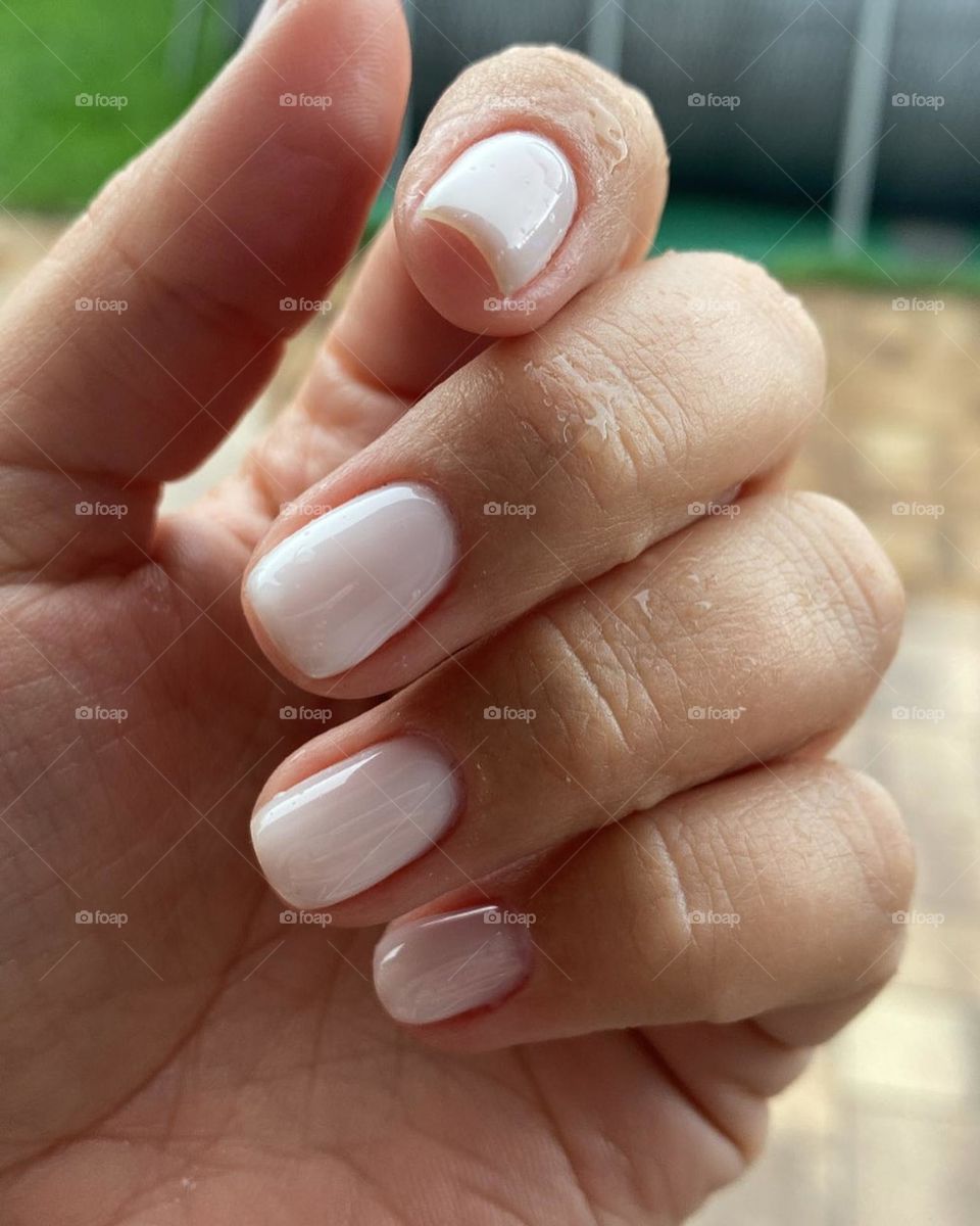 Natural nails simple manicure hand rain clean fingers