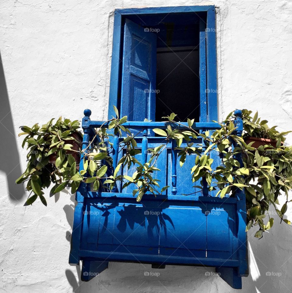 Balcony with green plant life on it 