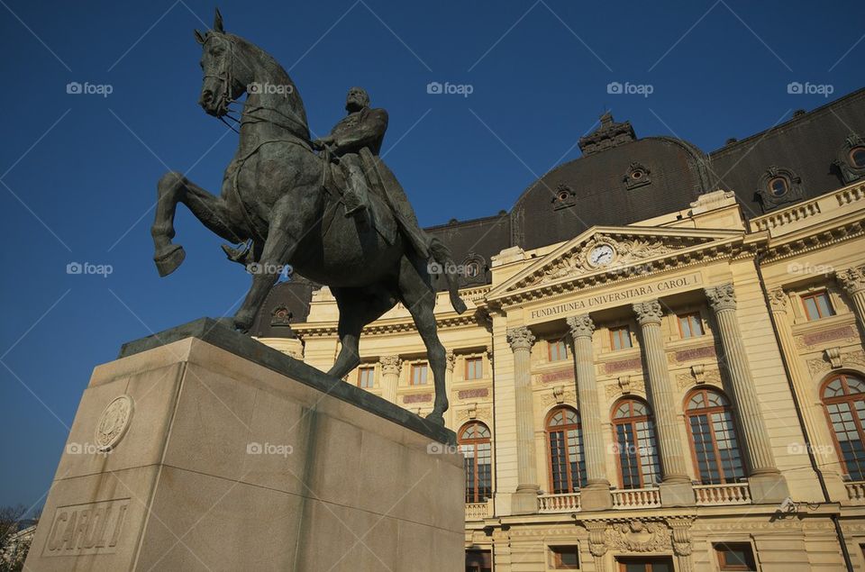 Central University Library and statue of King Carol I