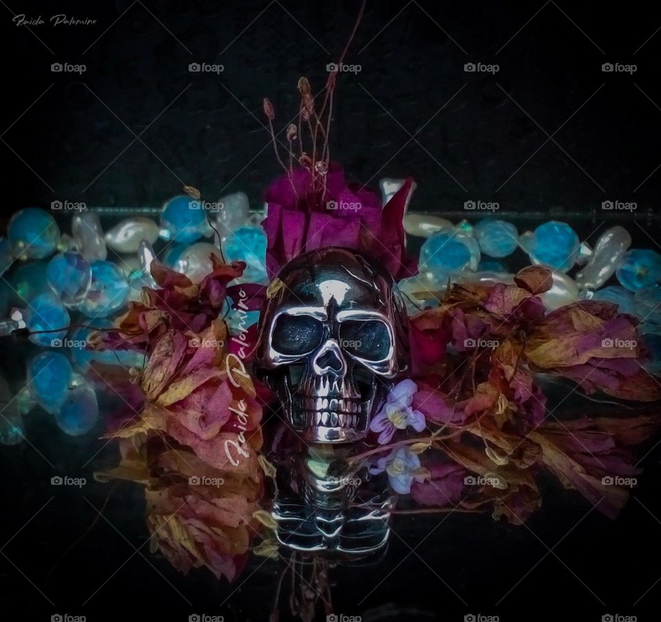 skull and flowers
