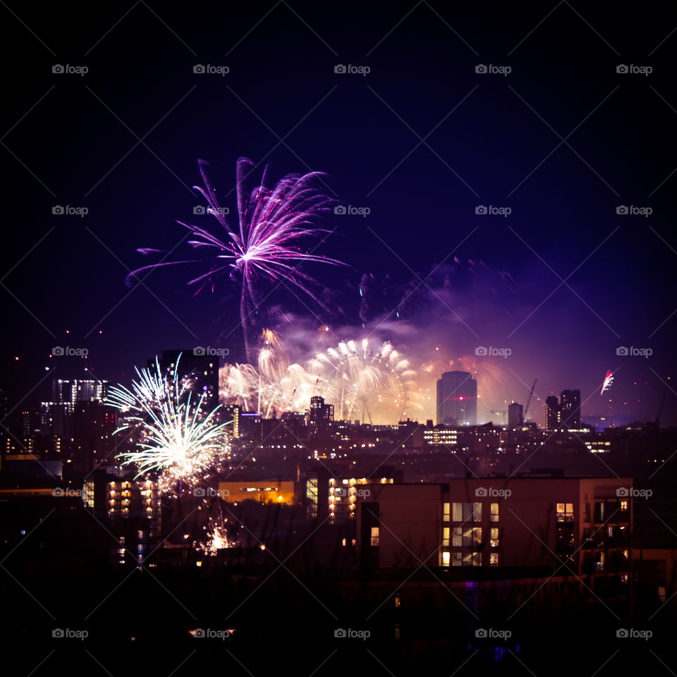 Fireworks above London. New Years Eve.