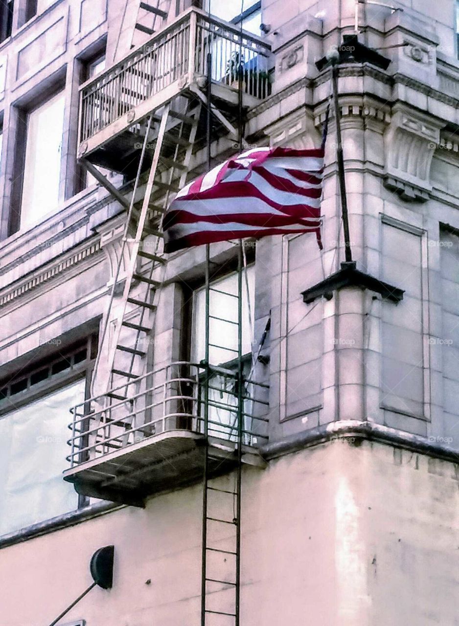 Building Downtown with Flag
