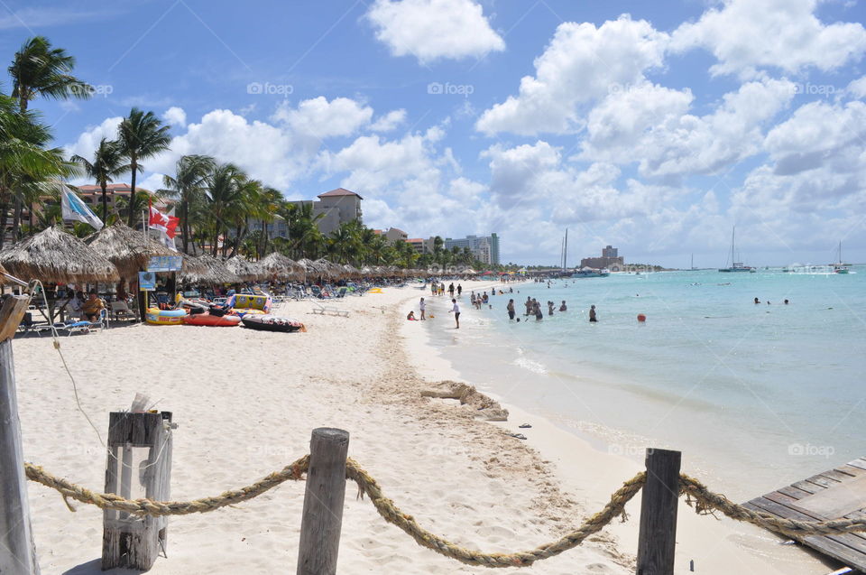 Crowded beach in Aruba 