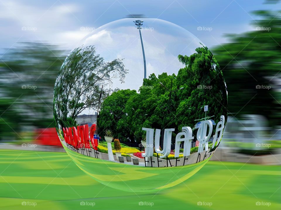 Bandung City park, city square, in crytal glass ball, blur image city park, view blur, crystal ball image, bandung city park view, view in crystal glass ball