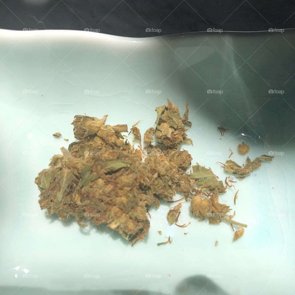 Closeup if marijuana in dish 