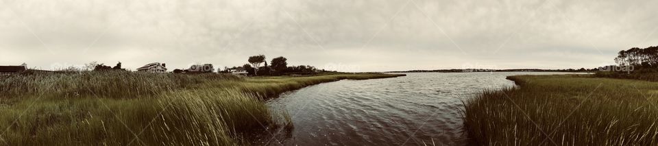 Panoramic view of the backyard of a friend’s house in Montauk.
