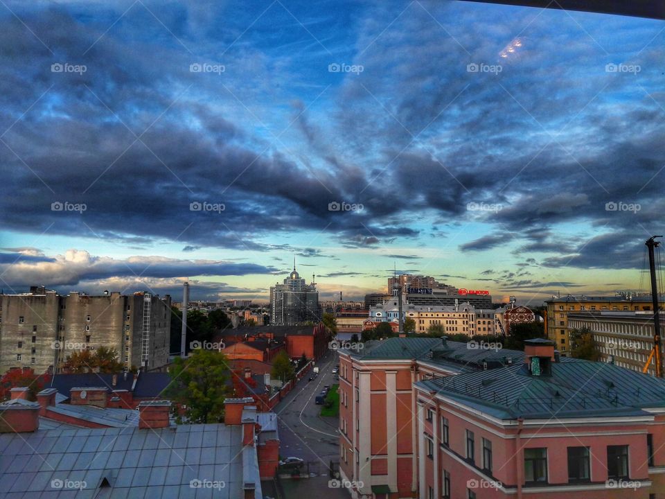 city town blue view sky mood