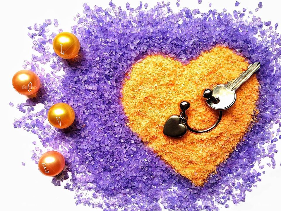 Yellow heart made from sea salt 